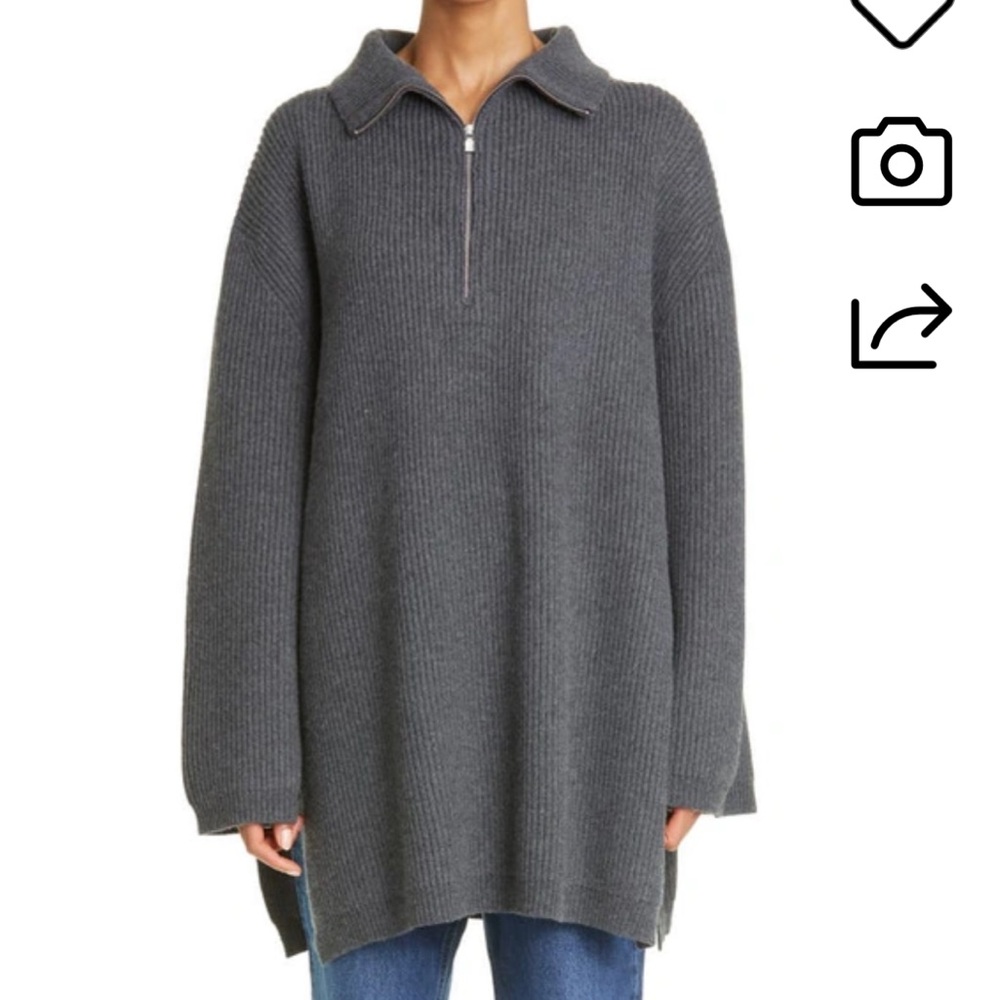 Toteme Quarter Zip Wool Blend Sweater Dark Grey Melange